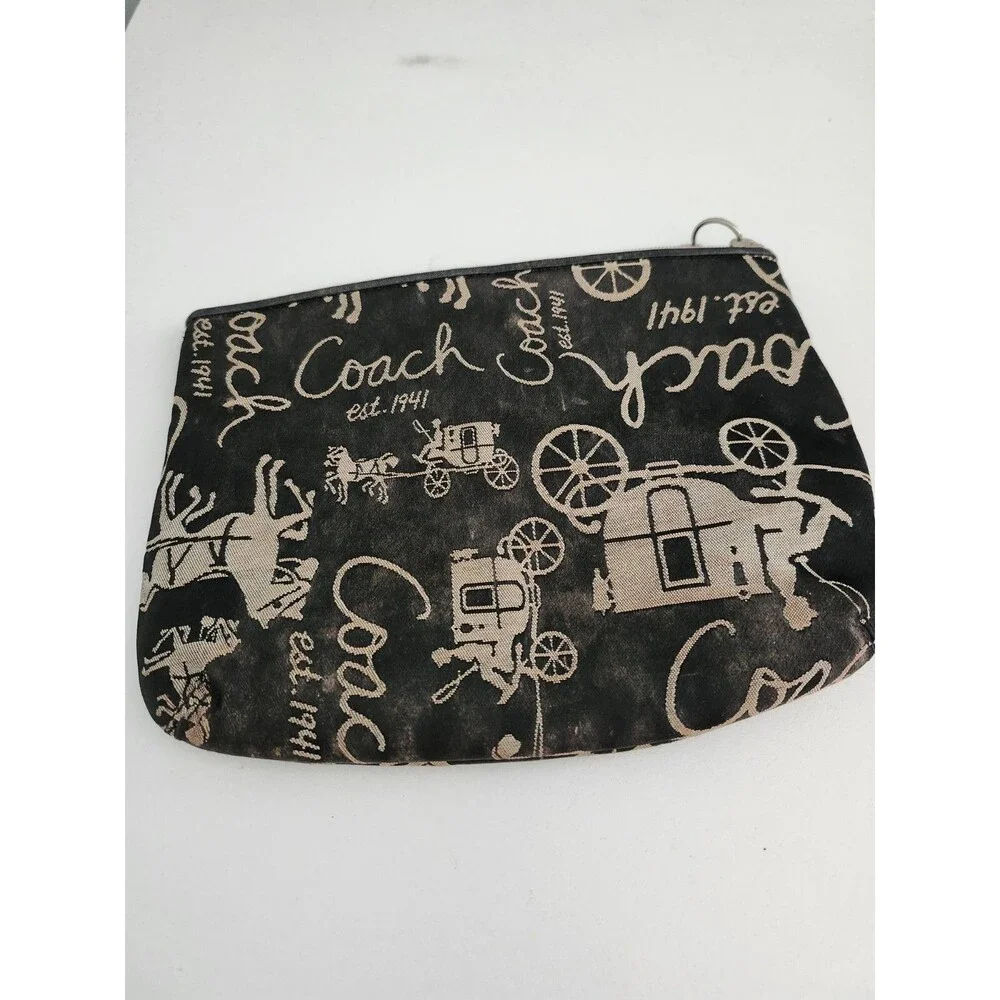 Coach Signature 1941 Pouch Wristlet Bag Horse Carriage Silver Rare 7x4.5